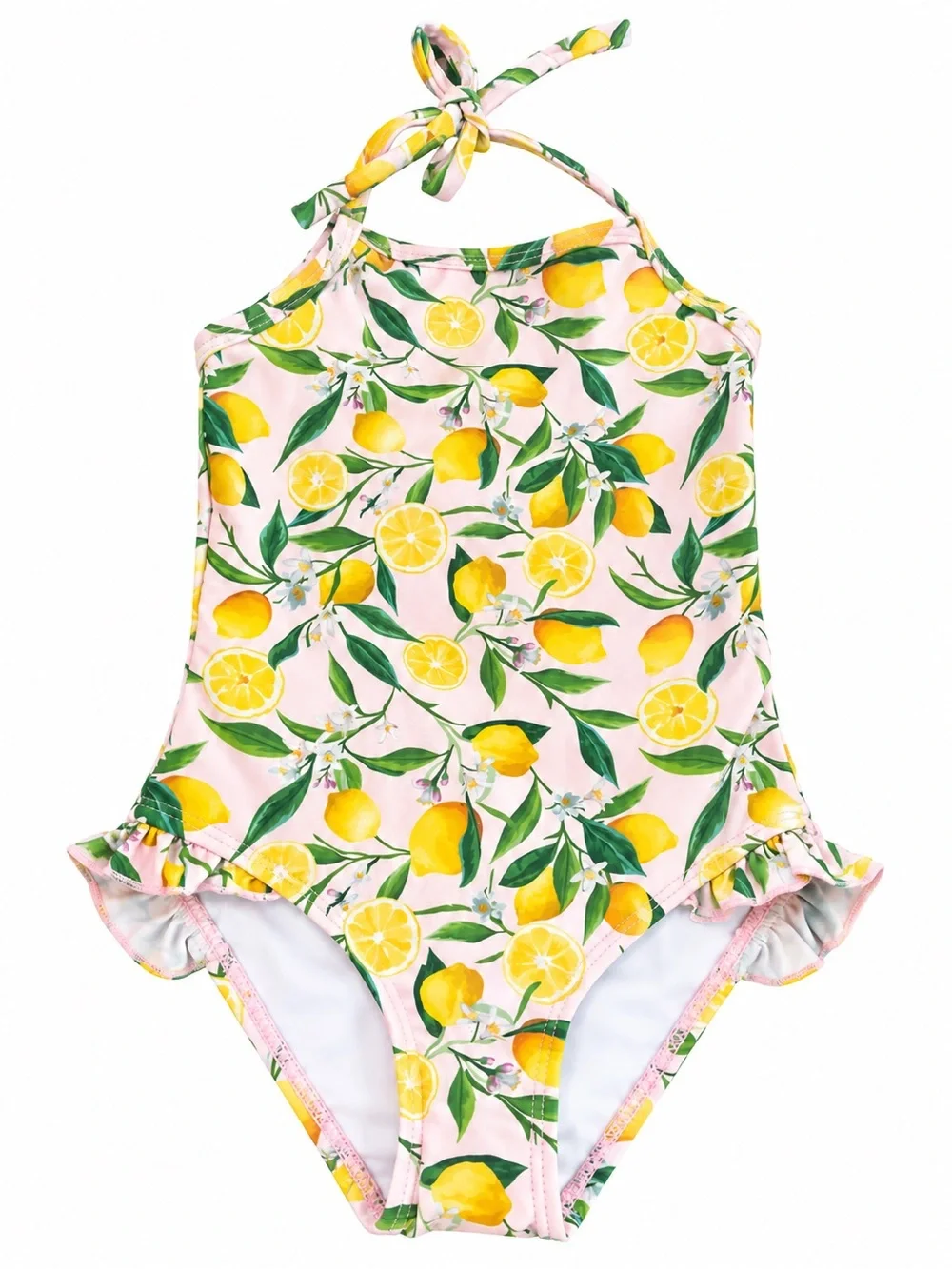 Snapper Rock Pink Lemon-Print Halter One-Piece Swimsuit